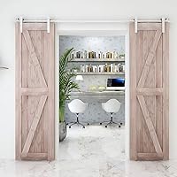 Vista 13 de TSMST Kit de herrajes para puerta corrediza de granero de 6 pies, riel de acero inoxidable de servicio pesado resistente con montaje superior