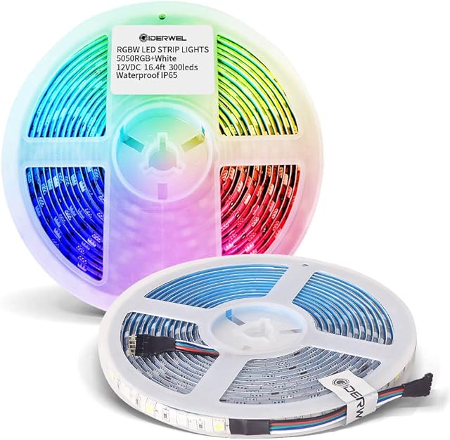 GIDERWEL RGBW LED Strip Light 5m 300LEDs SMD5050 Flexible Lights Strip,12V Dimmable Mixed Color Changing 5 pin LED Tape Light Ambiance Lighting for Home Decoration,Only RGBW LED Strips