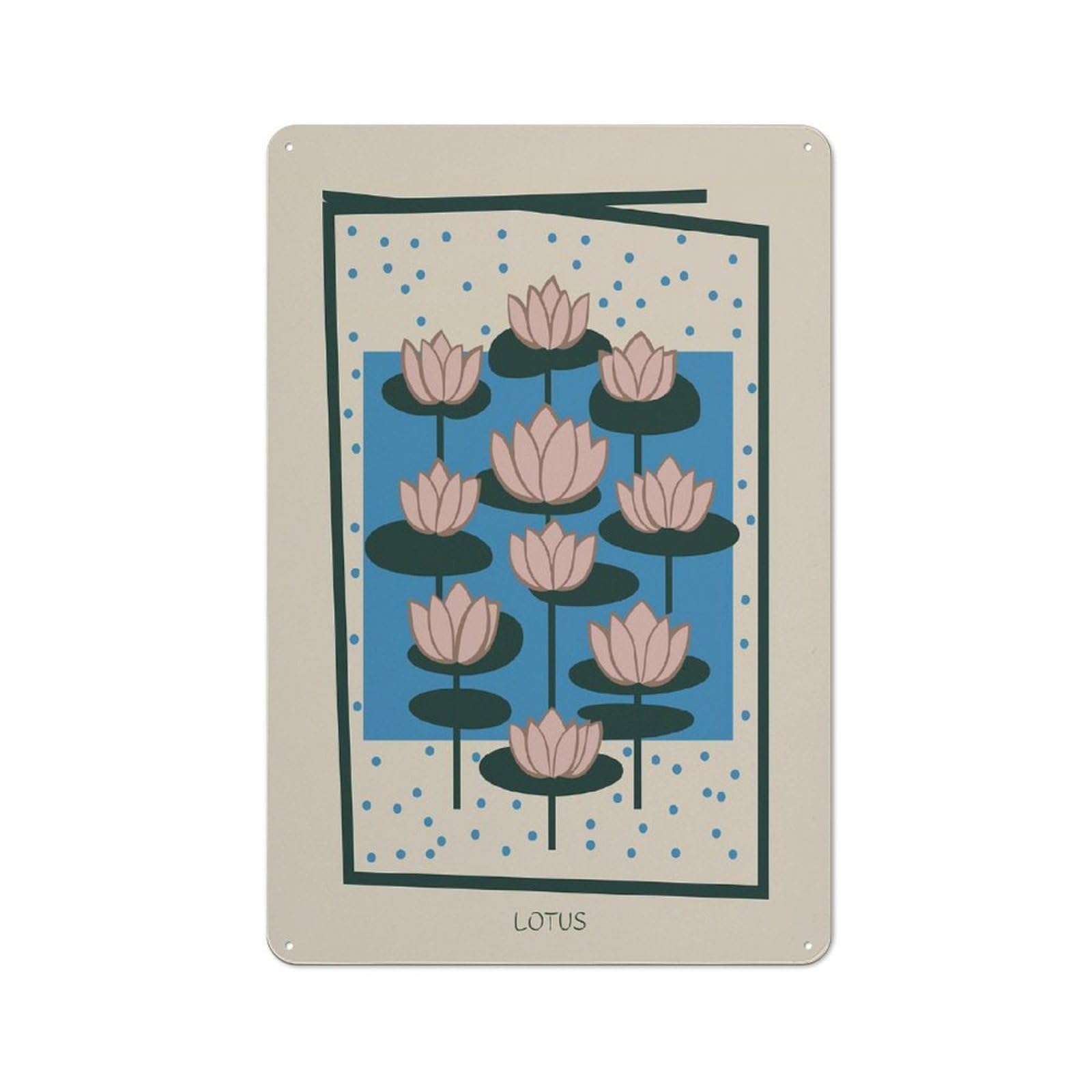 Junmoney Style-3 Retro Metal Sign With Lotus Flower Mid Century Design 30X20cm, Retro Old Style Wall Plaque For Kitchen, Hallway, Bar Or Small Cafe