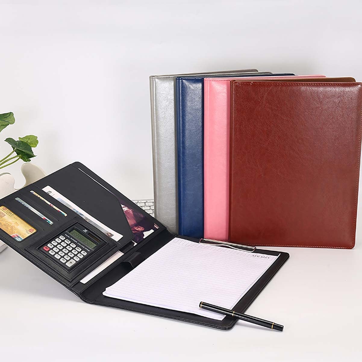 organizer folio per documenti, Custodia portfolio Cartella for conferenze in pelle A4 Cartella portfolio A4 con blocco for appunti Porta biglietti da visita for uomini e donne for conferenze di interv