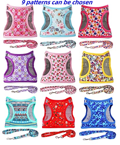 Moonpet Step in Air Dog Harness Leash Set- All Weather Reflective No-Pull Floral Pattern Padded Mesh Vest Harness for Cats Puppy Extra-Small Small Medium Large Dogs - Image 3