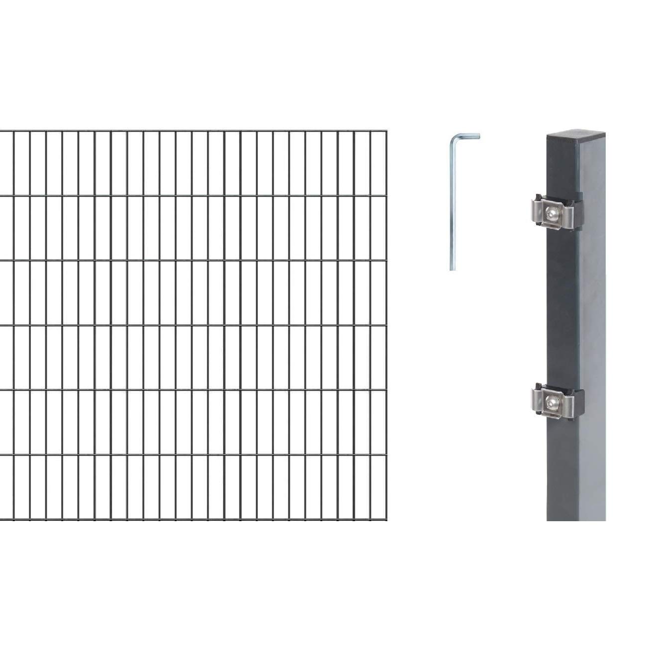 Alberts 650933 Doppelstabmattenzaun als 10 tlg. Zaun-Komplettset | verschiedene Längen und Höhen | kunststoffbeschichtet, anthrazit | Höhe 120 cm | Länge 8 m
