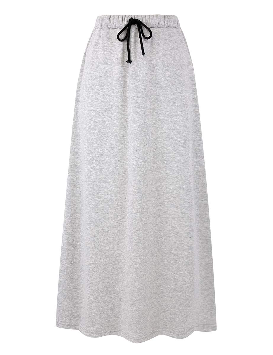 Ylingjun - Gonna da donna in jersey caldo foderato in caldo pile elastico in vita a una linea svasata invernale, Grigio chiaro, XX-Large