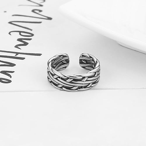 Miniatura 4 de HZMAN Anillo de la suerte celta de plata vintage de acero inoxidable abierto para mujer, tamaño 7-9