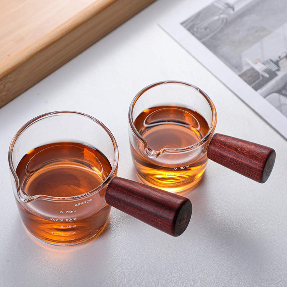 Szklany dzbanek do śmietany, szklanki z miarką, kubek do kawy, mleka, dzbanek do spieniania z drewnianym uchwytem, do kuchni, restauracji, kieliszków do espresso, 40 ml, 8,5 x 4,5 x 4,2 cm