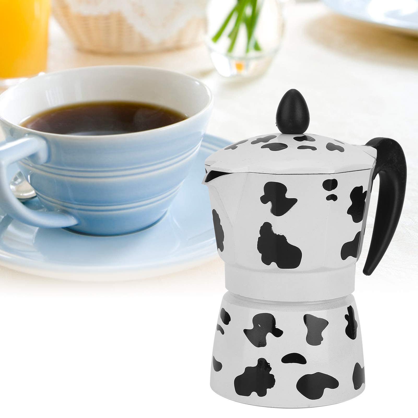 Dpofirs Caffettiera in alluminio - Caffettiera - Mucca da latte colore moka Pot - per casa, ufficio caffè (3 tazze di colore mucca da latte 150 ml)