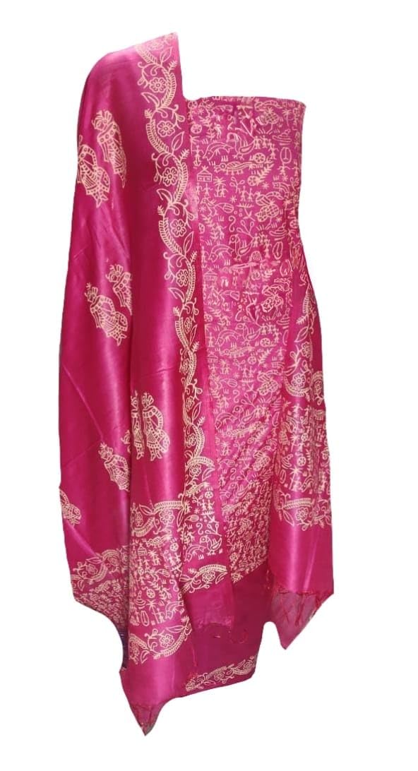 Katan Silk Unstitched Salwar Suit Dress Material for Women & Girls with Dupatta | hand Block khari Print | Top-2.5M, Bottom-2.5M, Dupatta-2.3M | Ethnic Wear | Code345-image-27