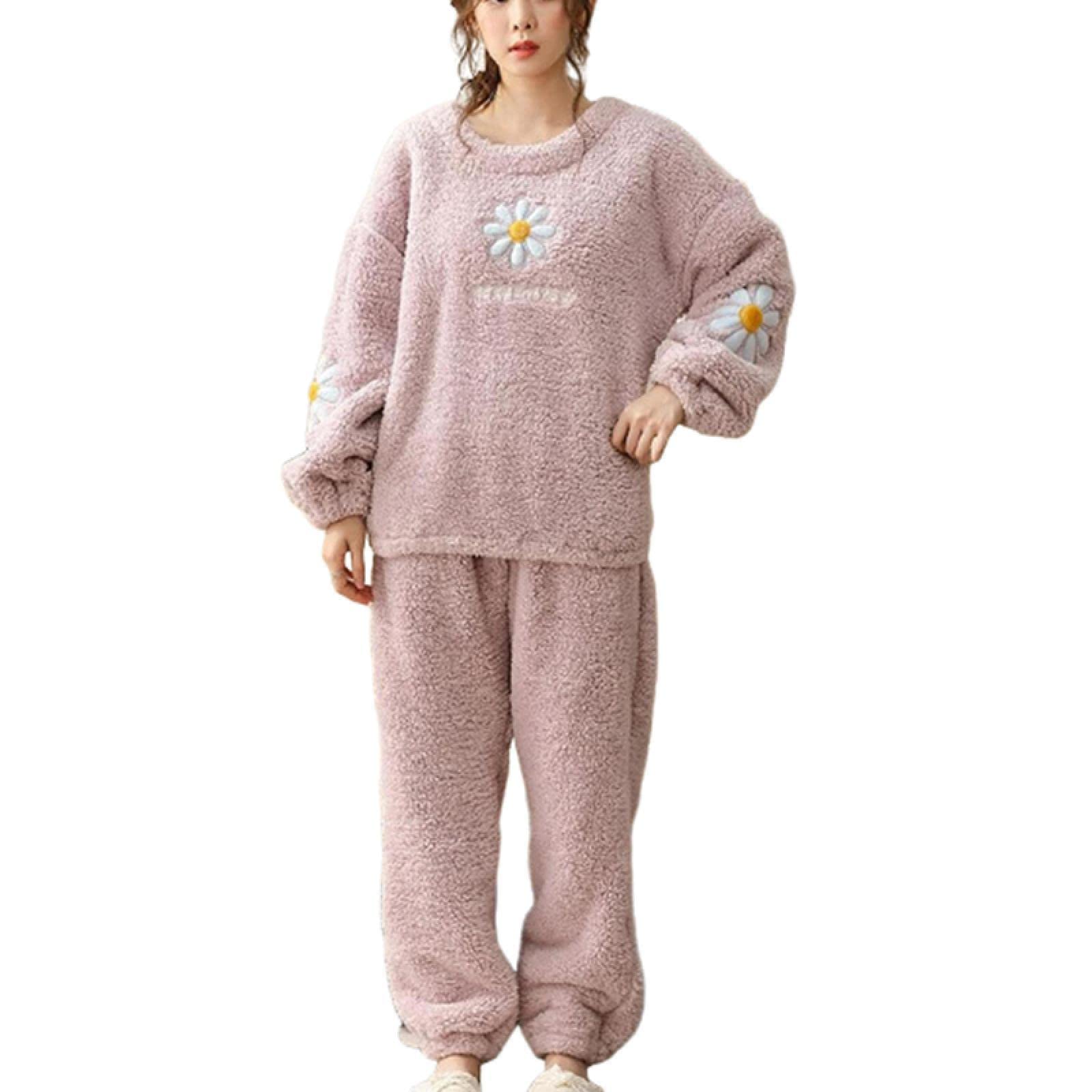 Pyjama Femme 4 Pièces Polaire - Veste Crop, Débardeur, Short Et Pantalon, Ensemble Chaud Et Doux Pour Automne/hiver