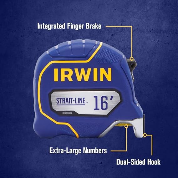 Irwin Tools IRWIN Strait-Line 16ft Tape Measure with Retreat Control for All Your Measuring Needs (IWHT39391S)