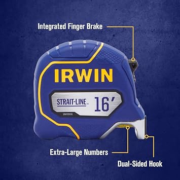Irwin Tools IRWIN Strait-Line 16ft Tape Measure with Retreat Control for All Your Measuring Needs (IWHT39391S)