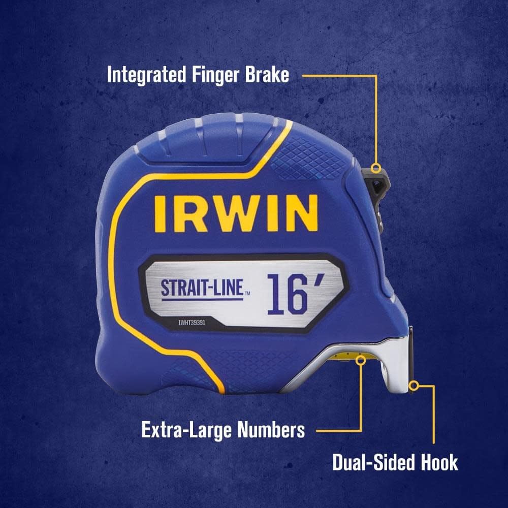 Irwin Tools, IRWIN Strait-Line, IWHT39391S, Cinta métrica, incluye control de retracción, para todas las necesidades de medición, 5 m