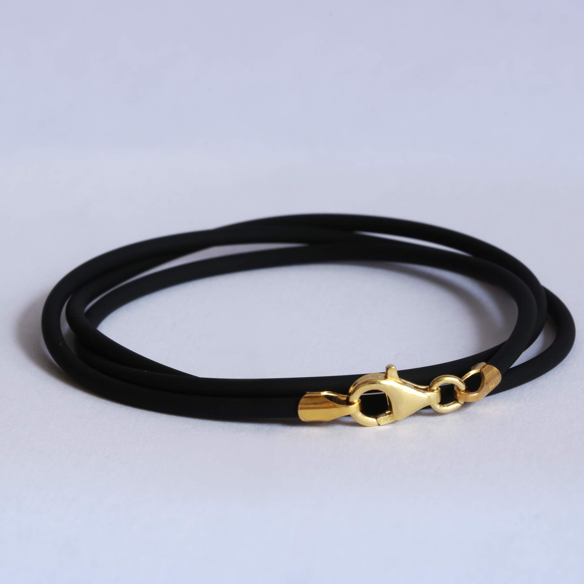 CLEVER SCHMUCK Lebensbaum Kette Gold für Damen Baum des Lebens Ø 20 mm + Zirkonias mit Kautschukband 45 cm glänzend Silber 925 vergoldet im Luxus Etui