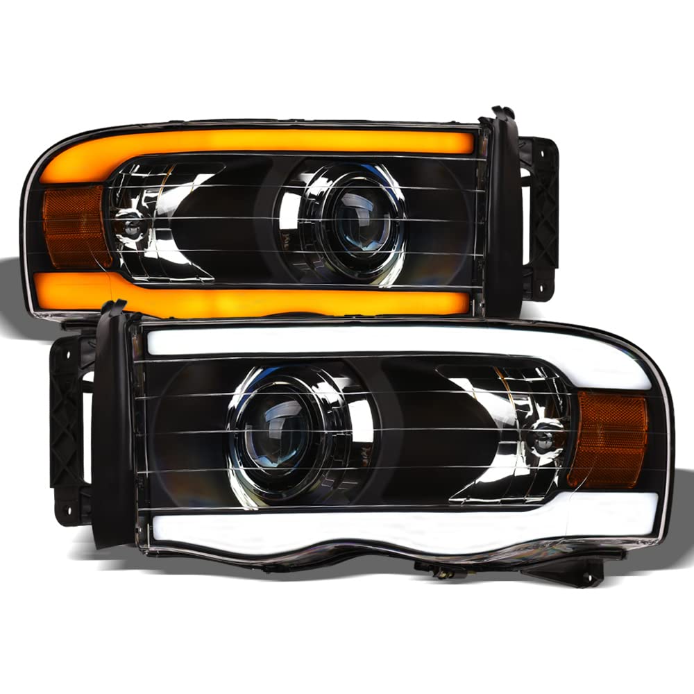 Topline_autopart Switchback Sequential LED Strip Tube Bar Black Housing Projector Headlights Signal Lamps Amber Reflector nb Compatible With 02-05