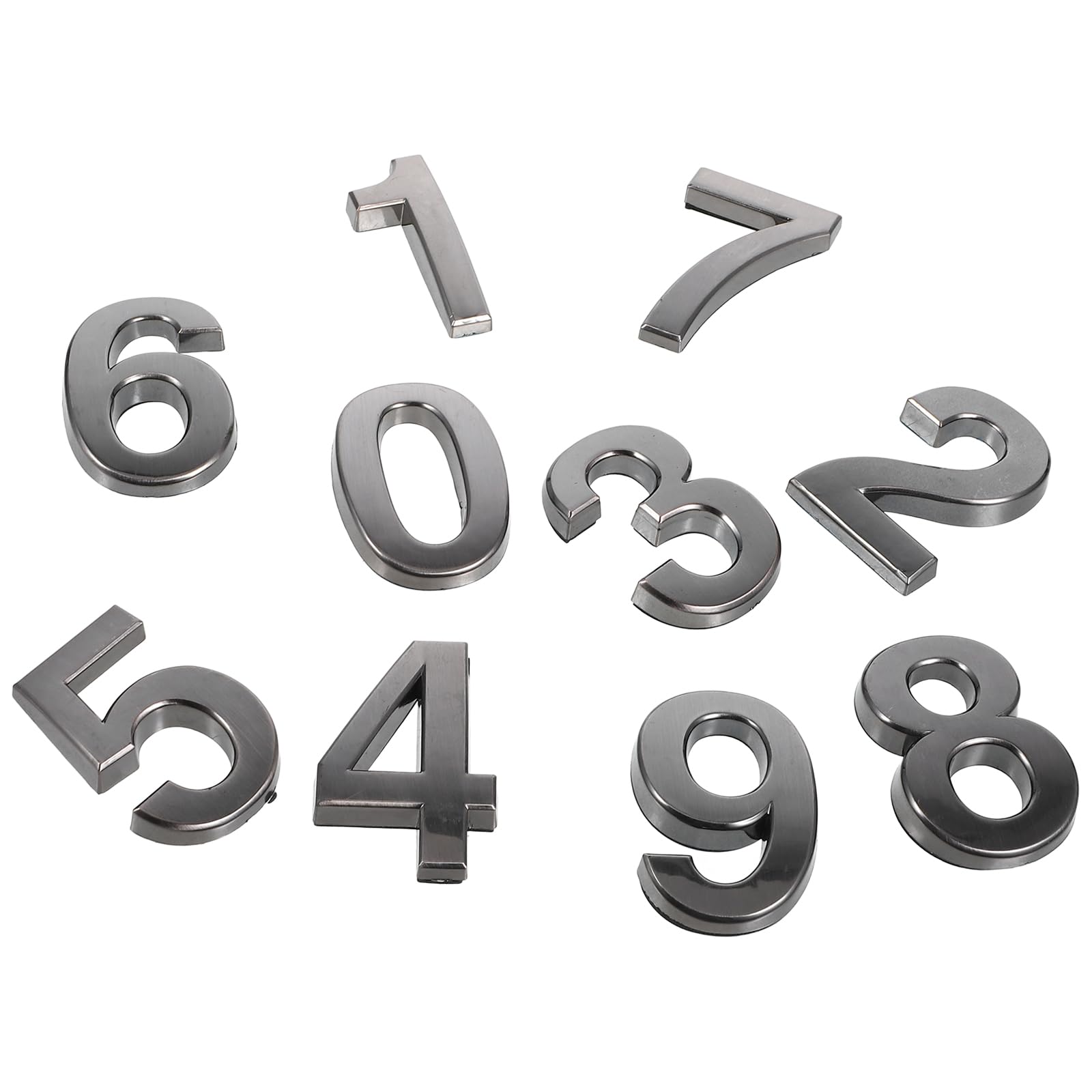 10 numeri stereoscopici in metallo, moderni, per numero civico di casa, hotel, porta, indirizzo, con piastra adesiva (da 0 a 9, per ogni cifra)