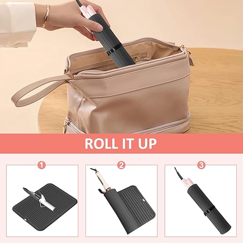Miniatura 6 de Quccefods Alfombrilla grande de silicona resistente al calor para herramientas de cabello rizador, plancha, alisador de pelo - Funda portátil para
