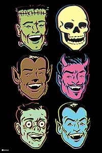Monster Party Laughing Monster Faces Retro Vintage Classic Horror Spooky Halloween Decorations Cool Psychedelic Trippy Hippie Decor UV Light Reactive Black Light Eco Blacklight Poster for Room 12x18