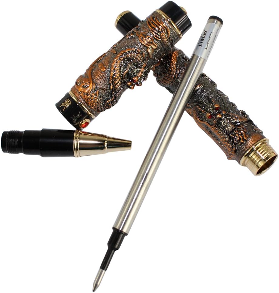 Gullor Classic Copper Double Dragon play bead 3D Carved Rollerball pen