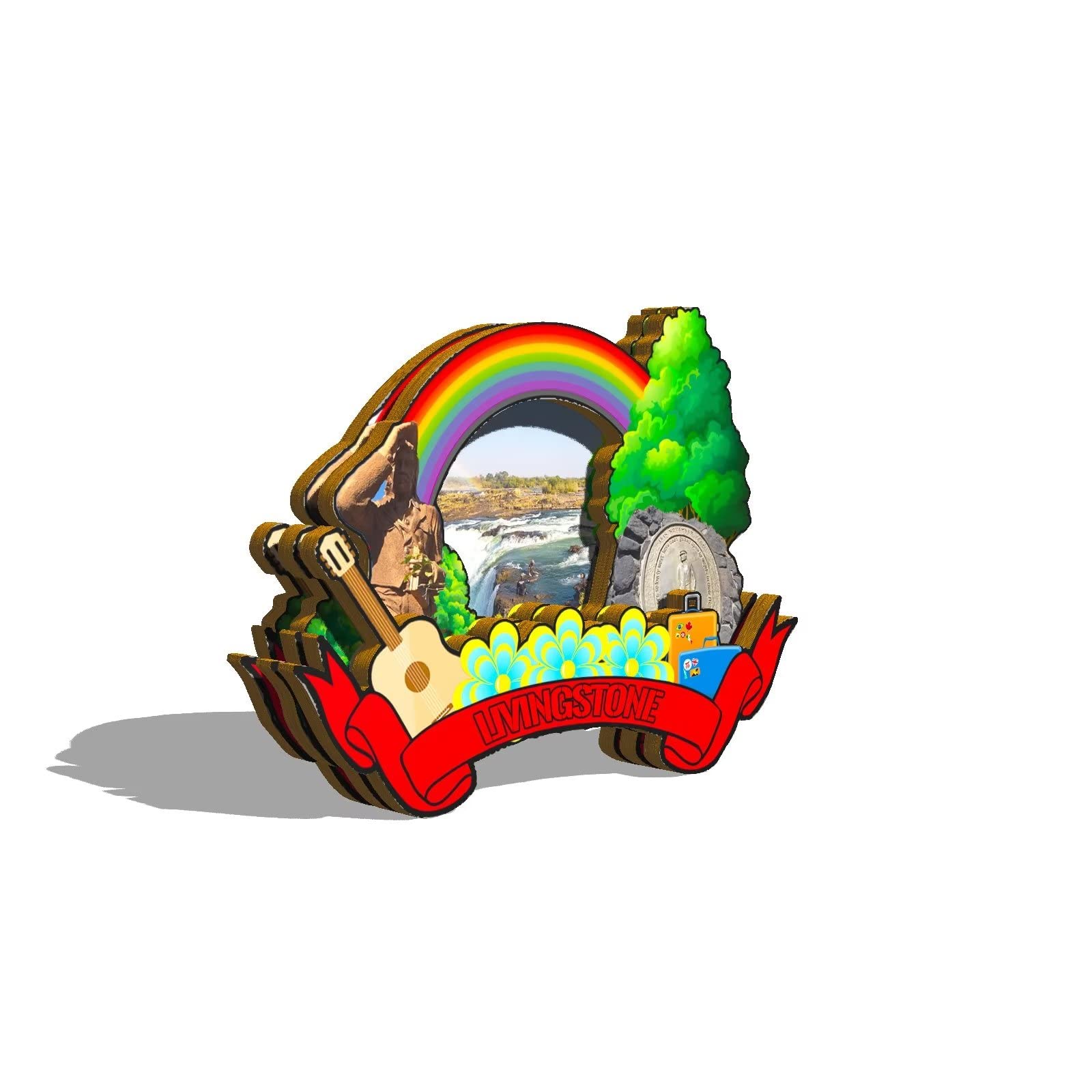 Aimant Frigo Bois 3D Zambie Livingstone - Décoration Souvenir Monument Main, Environ 8x8 Cm, Magnétique Fort, Personnalisable