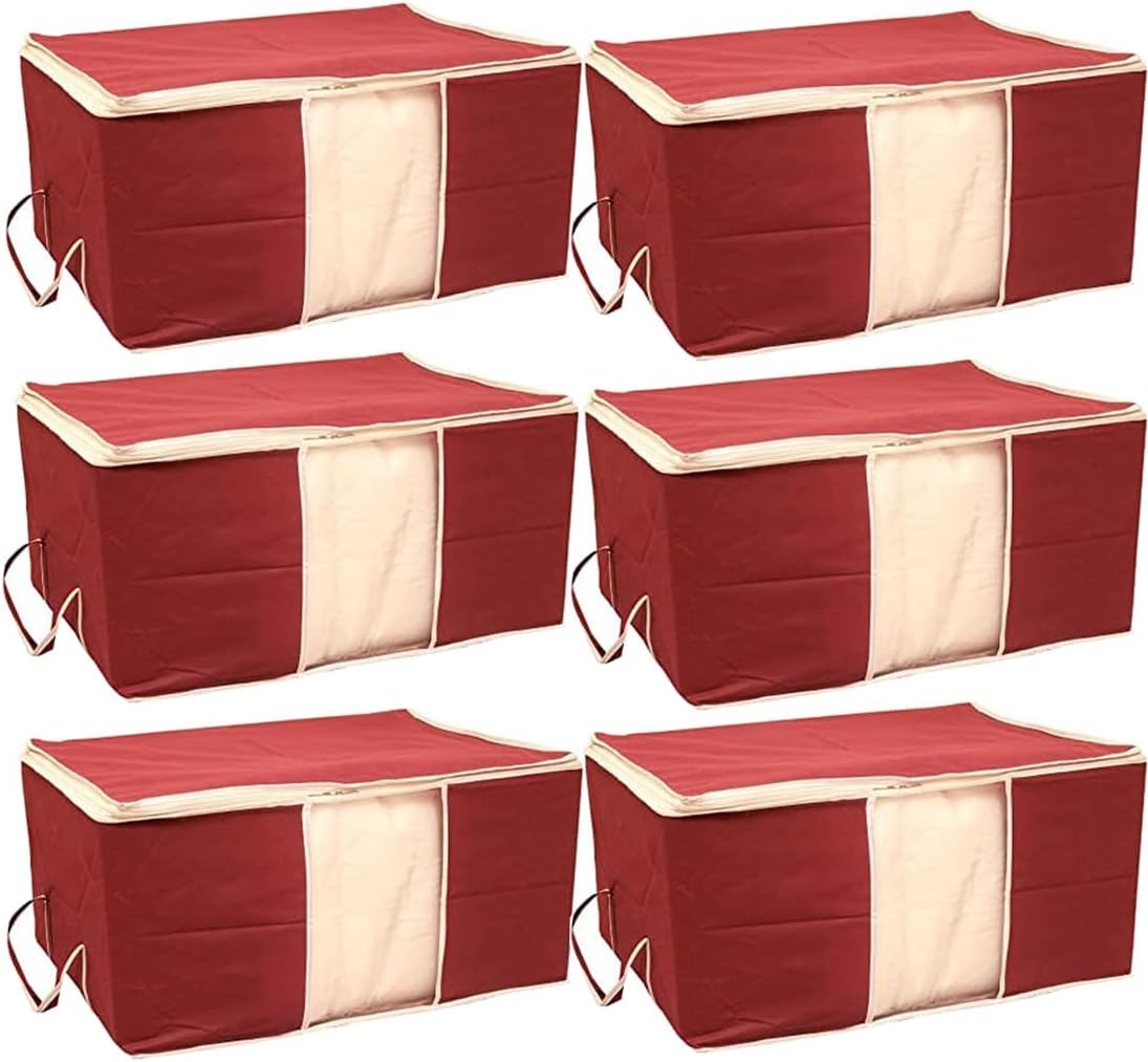 UNICRAFT Underbedorga07 Non Woven Rectangular Underbed Storage Organizer Set Maroon Standard 6 Pieces