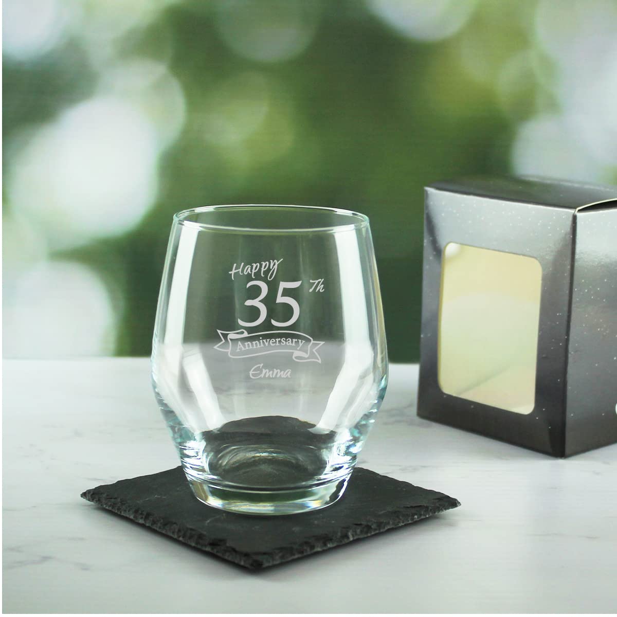 Juego de 2 vasos de 35 aniversario grabados personalizables, para whisky Ella de 12 onzas, grabado en el Reino Unido, personalizables con cualquier nombre, regalo personalizado