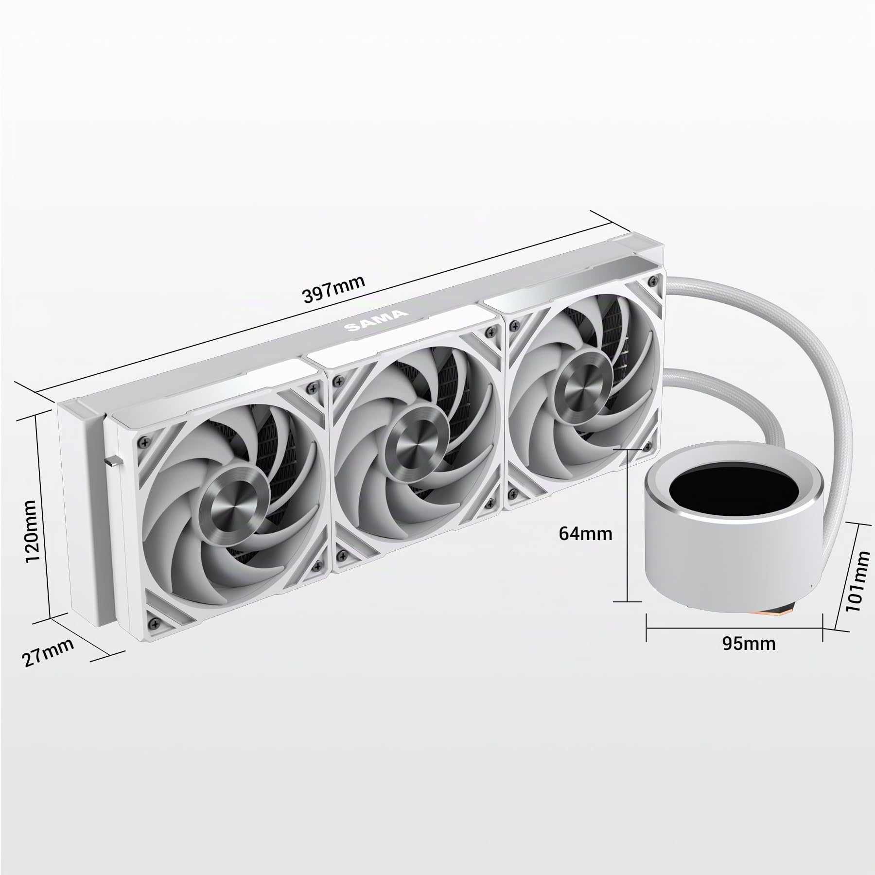 SAMA Q60 CPU Liquid Cooler, 360MM Water AIO CPU Cooler con Display LCD da 2.8", Magnetico Staccabile, Ventole Modulari XT120 LCP Blade, Supporti Bonus, 115X, 2011, 1200, 1700, 1851, AM4, AM5 Bianco