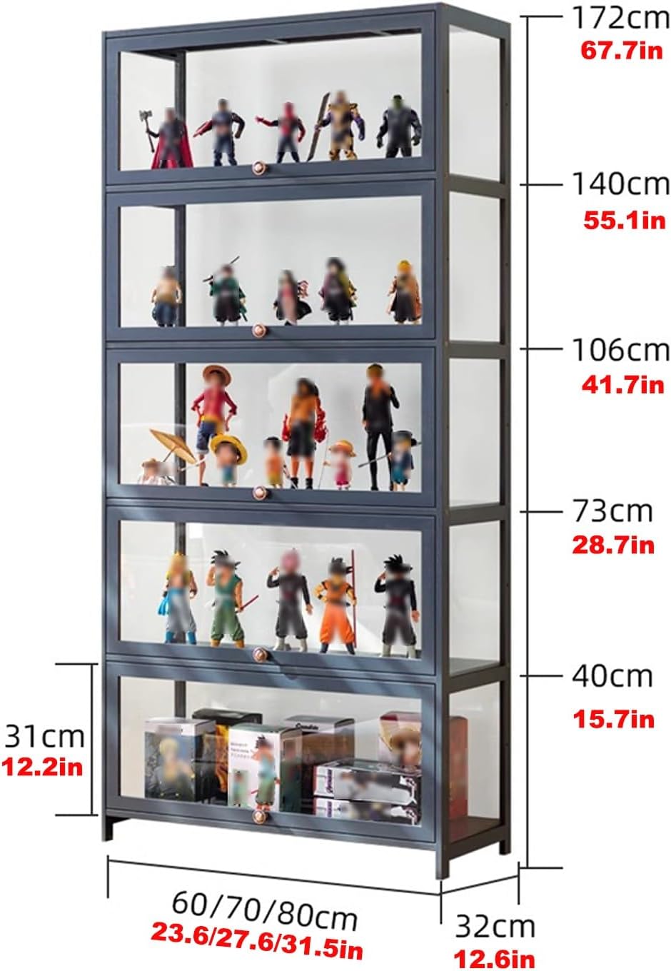 Display Cabinet Toys Display Shelf，Display Case Flip Door Cabinet Display Shelf ，Cabinet Doorsealed Dustproof Easy to Clean，Bamboo Storage Cabinet or Figures, Collection Display (Color : WHI