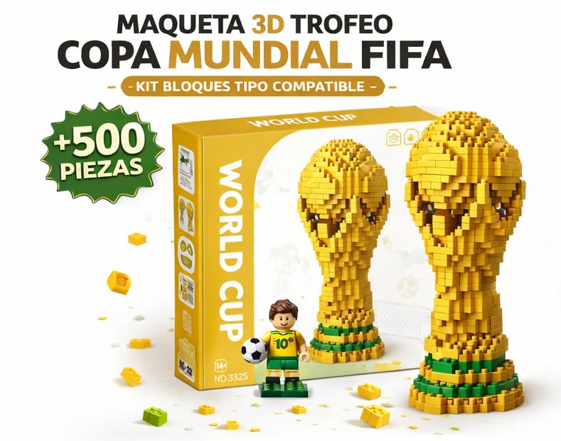 Trofeo Oficial de la Copa Mundial de la FIFA – Maqueta 3D Coleccionable con Minifigura, Kit Creativo Tipo Bloques Compatible, Regalo Ideal para Niños y Adultos Fans del Fútbol