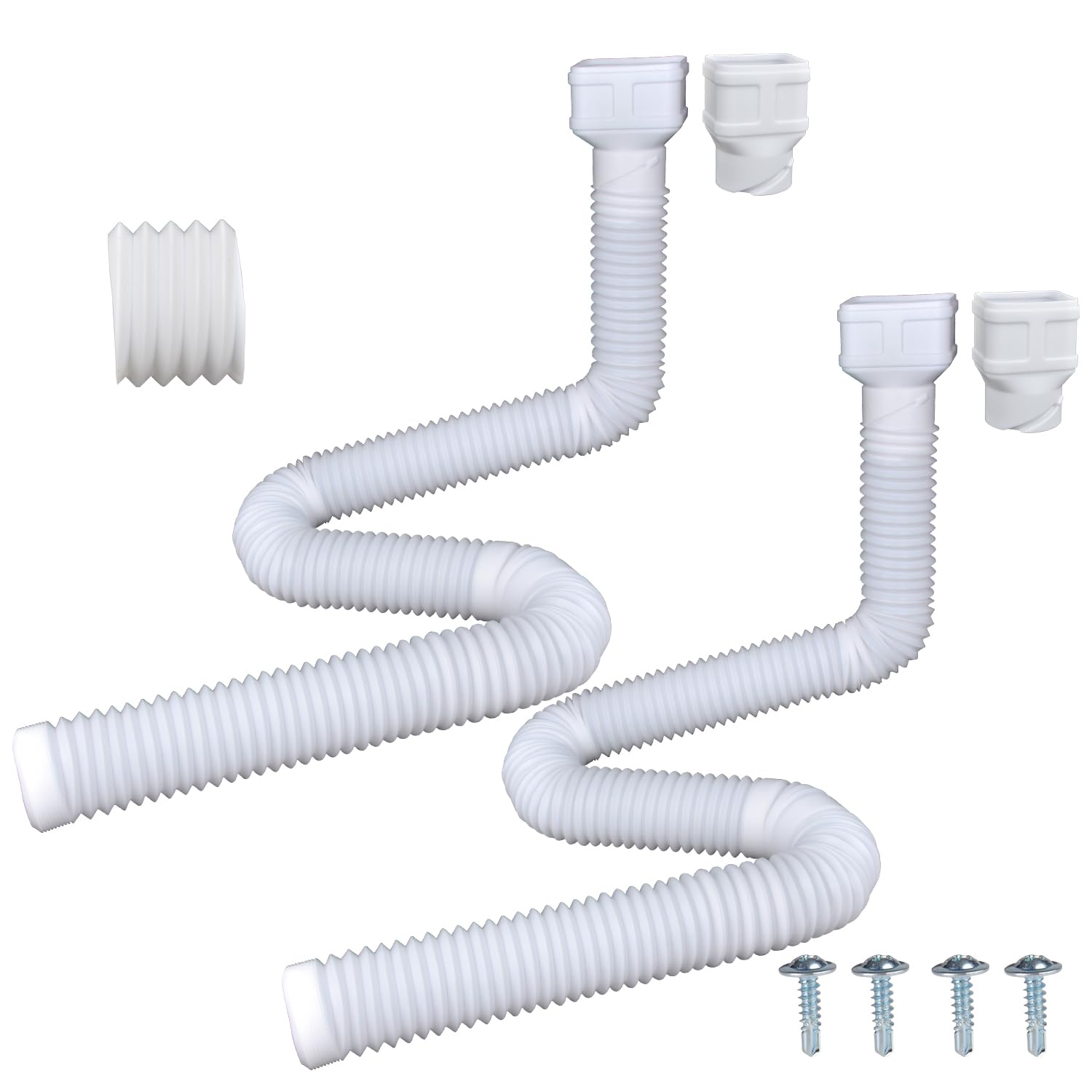 7ft Long Gutter Downspout Extensions, 3.1” OD Gutter Downspout Extender Pipe for 2"×3" Downspout and 3"×4"Downspout, Flexible Pipe Stretched Length 7ft, White,2-Pack