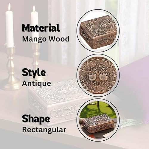 Miniatura 2 de Joyero de madera decorativo con vida de tallado de árbol, diseño antiguo para regalos de cumpleaños de hermana, organizador de joyas, regalos para