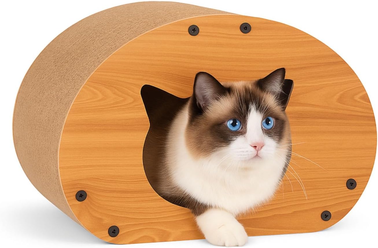 Petsona Scratching Cat House Scratching Pad & Playground For Cats Interactive Cat House For Self-Entertainment Cat Furniture For Large & Small Cats Cat Accessories & Activity Toy, Beige