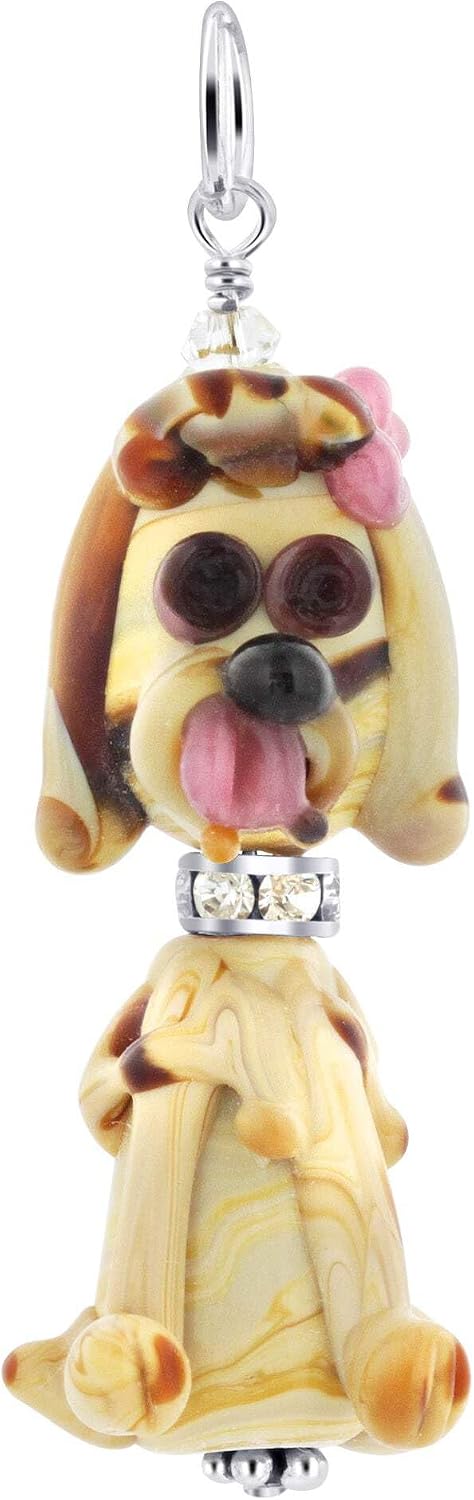 Gem Avenue Puppy Blown Glass and CZ 925 Sterling Silver Charm Pendant for Women