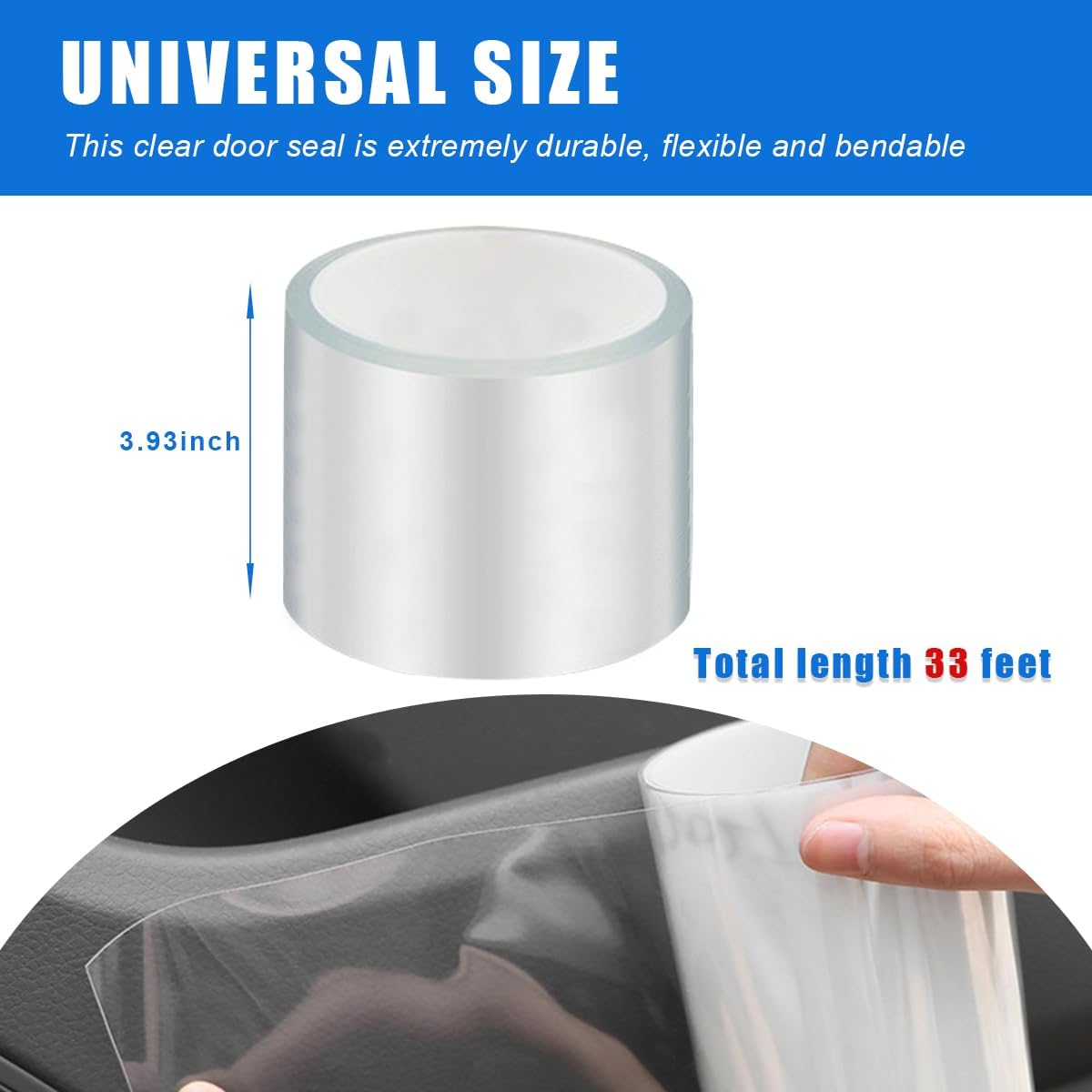 Ziciner Car Door Sill Protector Strip, Transparent Invisible Door Edge Guard, Anti-Collision Auto Door Entry Protection Film, Universal Fit for Most Vehicle Front Rear Bumper (3.9 in x 33 Ft)