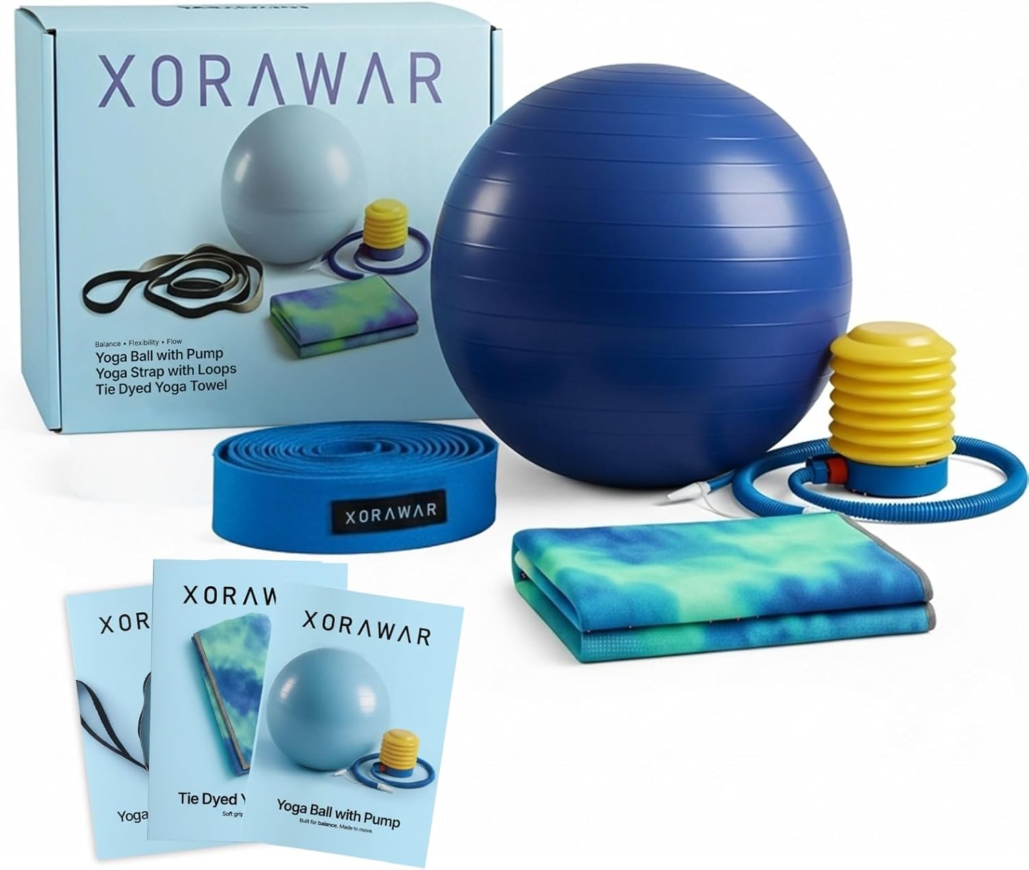 At Home Pilates Kit, Pilates Set with LargeYoga Ball 65 cm, Strap and Tie- Dye Towel, Pilates Sets for Women