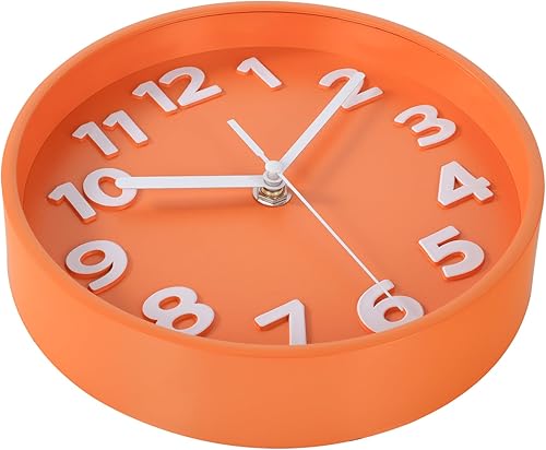 Miniatura 2 de 45MinST Reloj de pared moderno naranja de 8 pulgadas, silencioso, sin tictac, números grandes 3D, cronometraje preciso, reloj decorativo de pared y