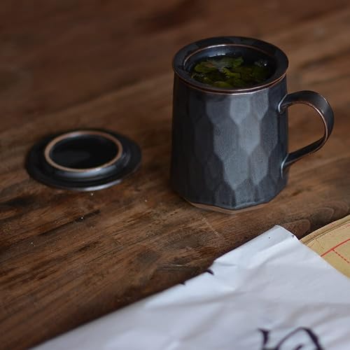 Miniatura 4 de globe faith Taza de té de cerámica con infusor y tapa, taza de té de infusión de hojas sueltas de gres y filtro de cesta para el hogar, oficina o