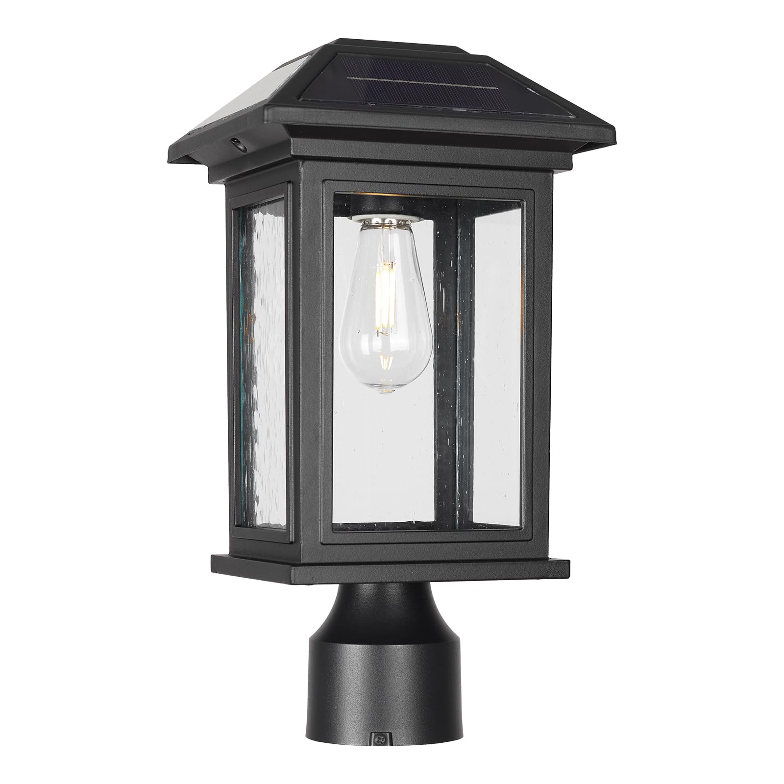 Solar Post Lights Outdoor, Waterproof Anti-Rust Black Pole Light Fixtures with Clear Glass, LED Solar Powered Lamp for Garden, Front Yard, Porch, Garage, and Patio (Bulb Included)-image-33
