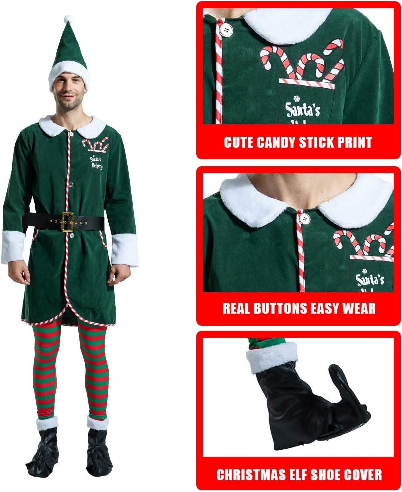 EraSpooky Men Santa Elf Costumes Adult Christmas Claus Suit Fancy Dress Outfit BigaMart