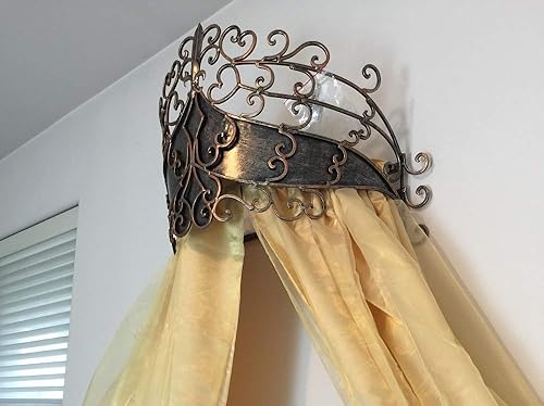 Octorose Toldo de pared de metal para corona, decoración de pared de corona antigua con varillas y accesorios integrados, para camas o ventanas,