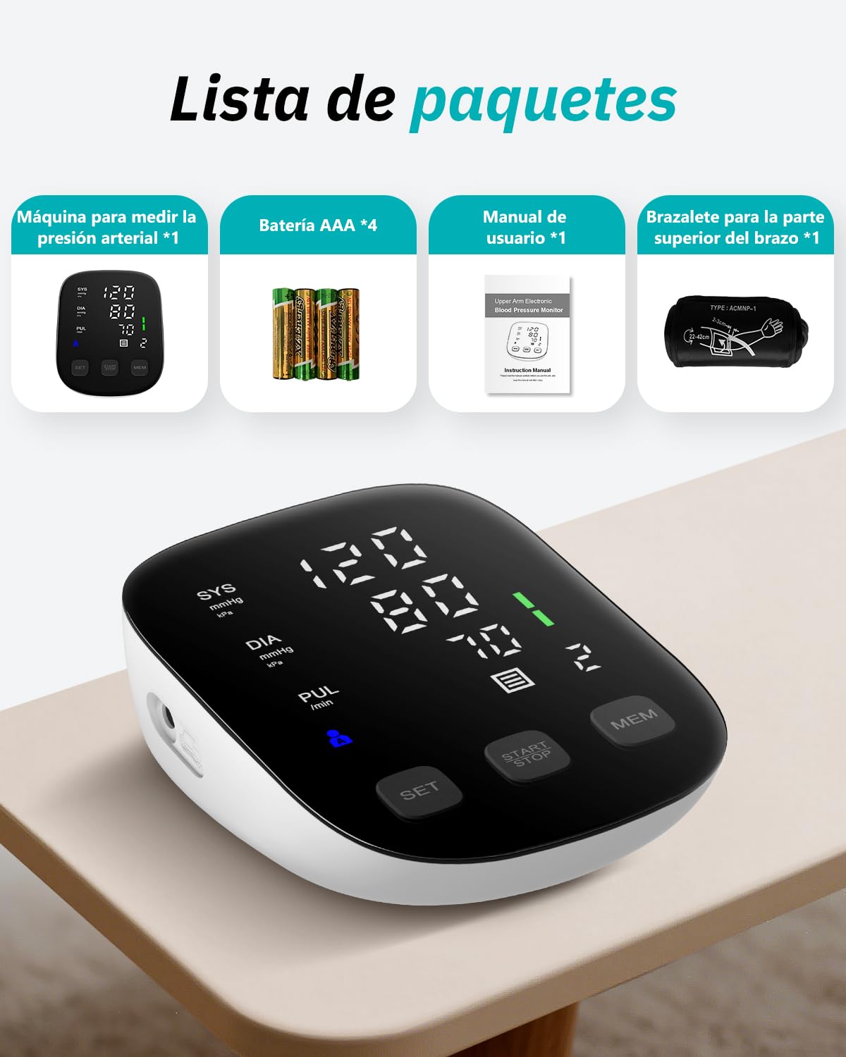 HealthTree Tensiómetro de Brazo,Monitor Presión Arterial Digital para Hogar | Brazalete Grande de 8.5"-16.5"— Pantalla LED de 5.5", Monitorear el Pulso y Frecuencia Cardíaca, Seguimiento de Memoria 2x90