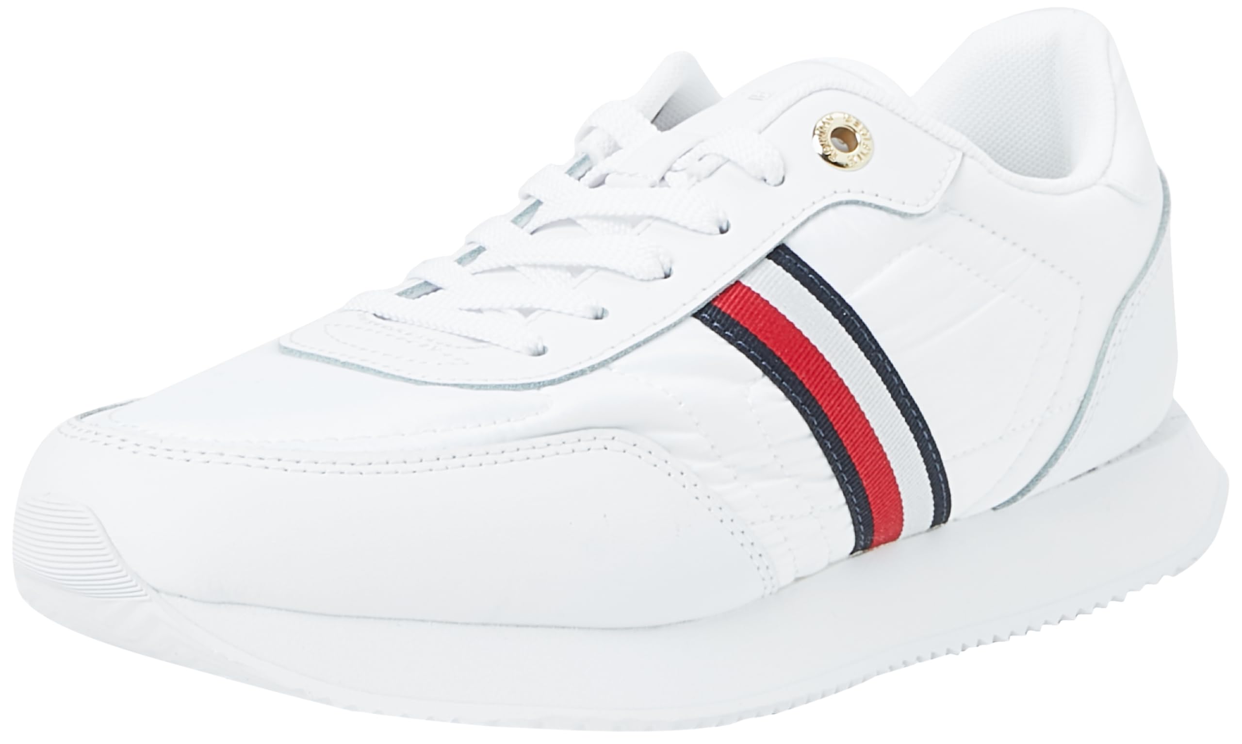 Tommy Hilfiger Damen Runner Sneaker Essential Runner Global Stripes aus Leder, Weiß, Größe 39