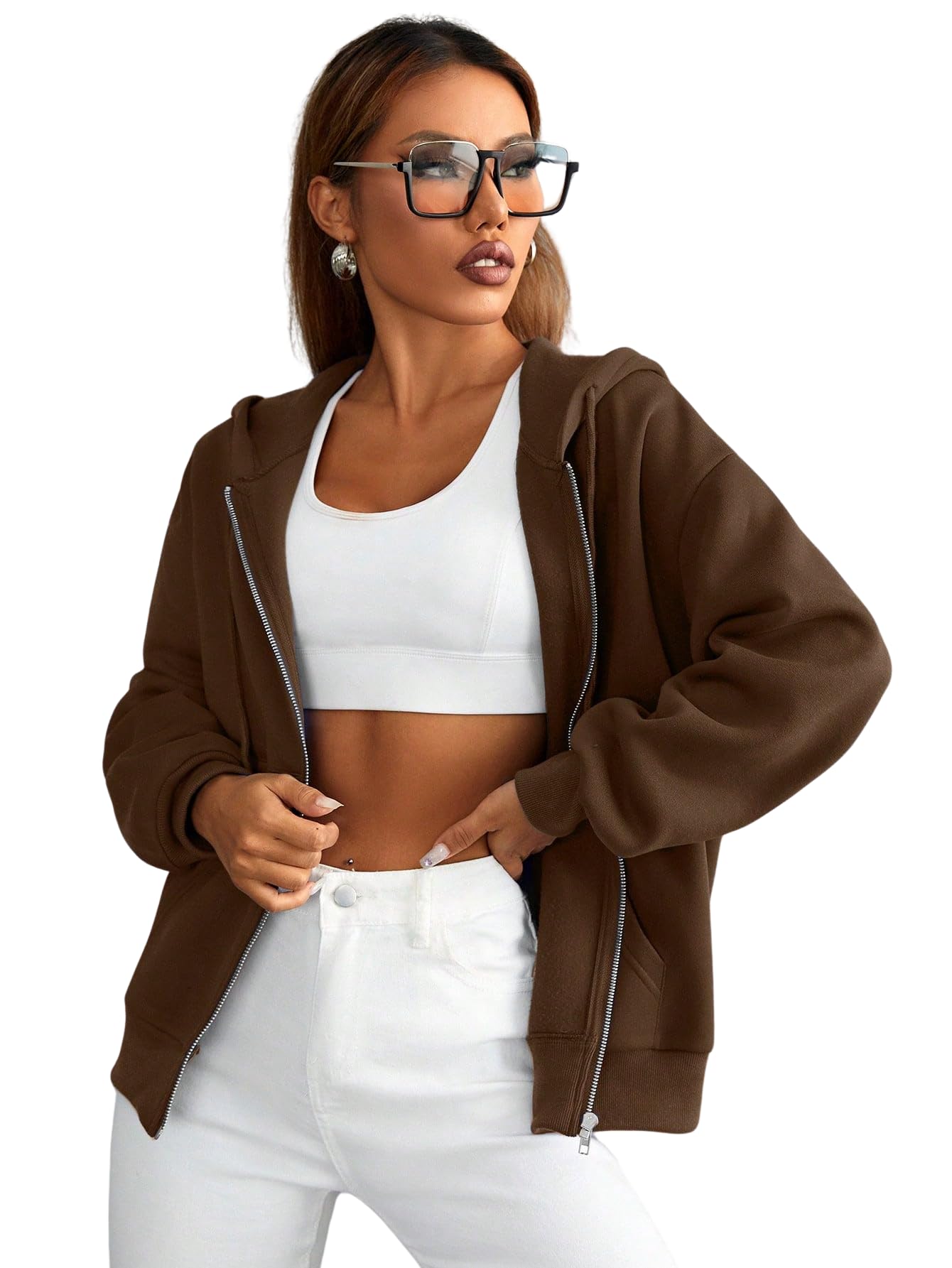 moyzikh Women’s Polycotton Fleece Plain Full-Zip Hooded Winter Jacket | Casual Hoodie with Kangaroo Pocket | Comfortable Warmwear-picture-50