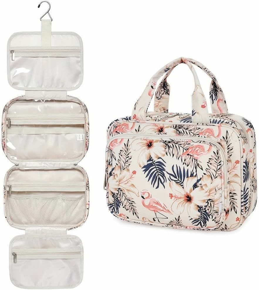 Hanging Travel Toiletry Bag For Women Wash Bag Cosmetics Makeup Bag Organizer For Travel Size Accessories (Flowers and Birds)
