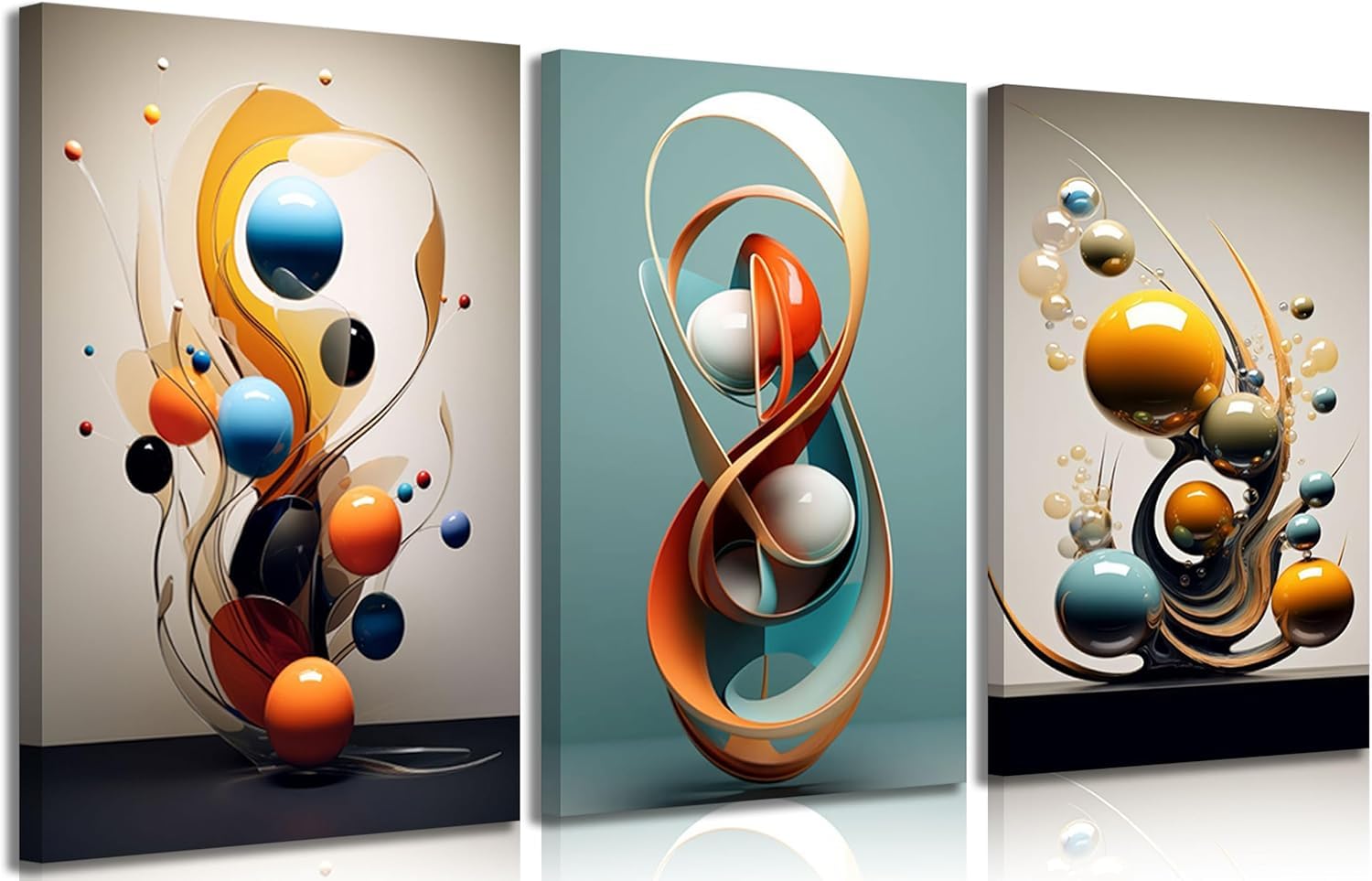 lianyibo 3pcs Modern Abstract Canvas Wall art Three-Dimensional Geometric Spheres Posters Prints Living Room Bedroom Decor(60x90cmx3/Frameless)
