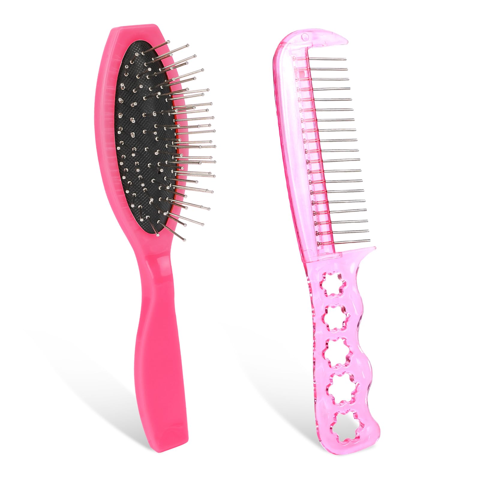 2 PCS Pink Wig Hair Brush Set, Wig Brushes for Synthetic Wigs Stainless Steel Metal Wire Detangling Brush Professional Portable Wigs Extension Brushes for Women