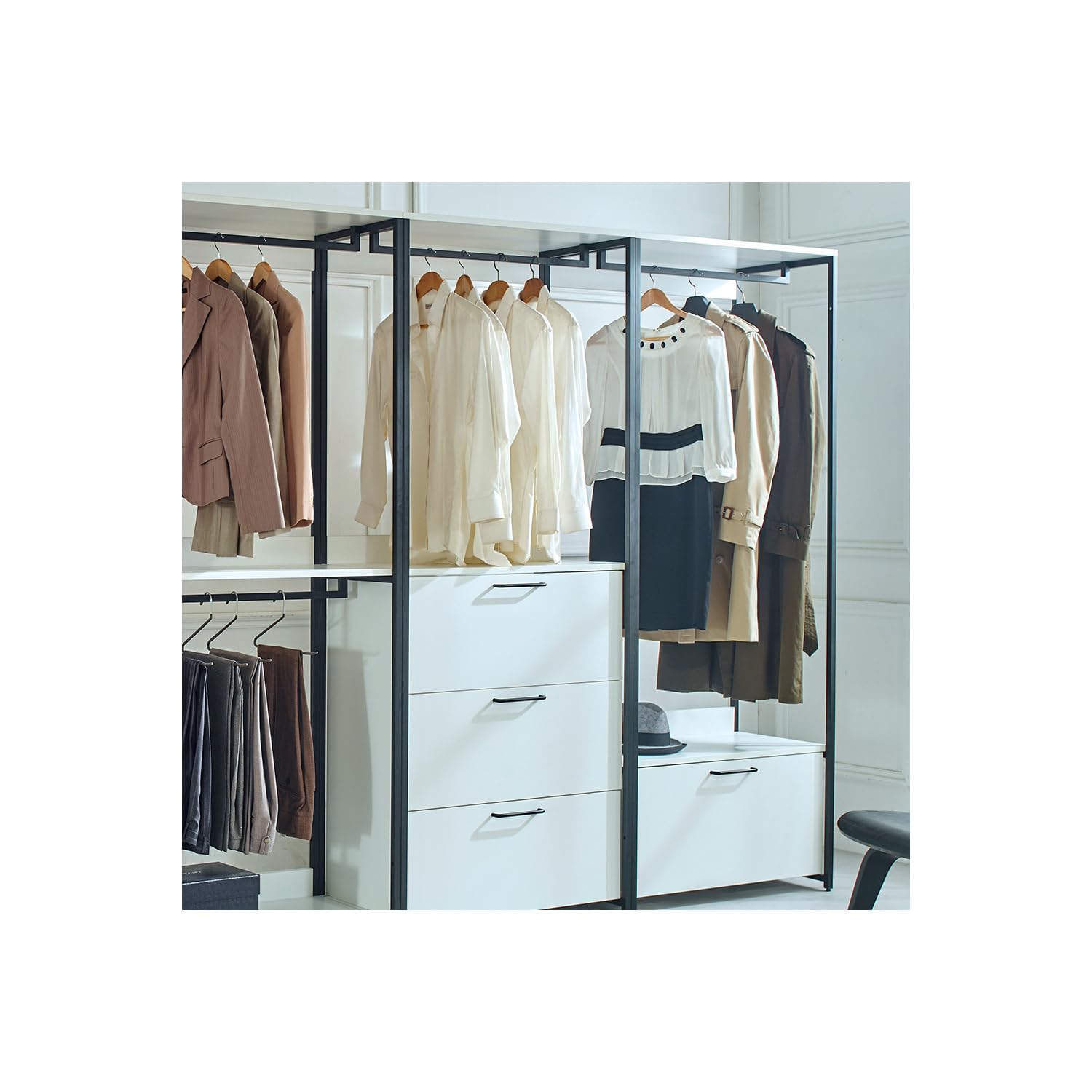 Maykoosh Retro Relaxation White Freestanding Walk in Wood Closet System with Metal Frame
