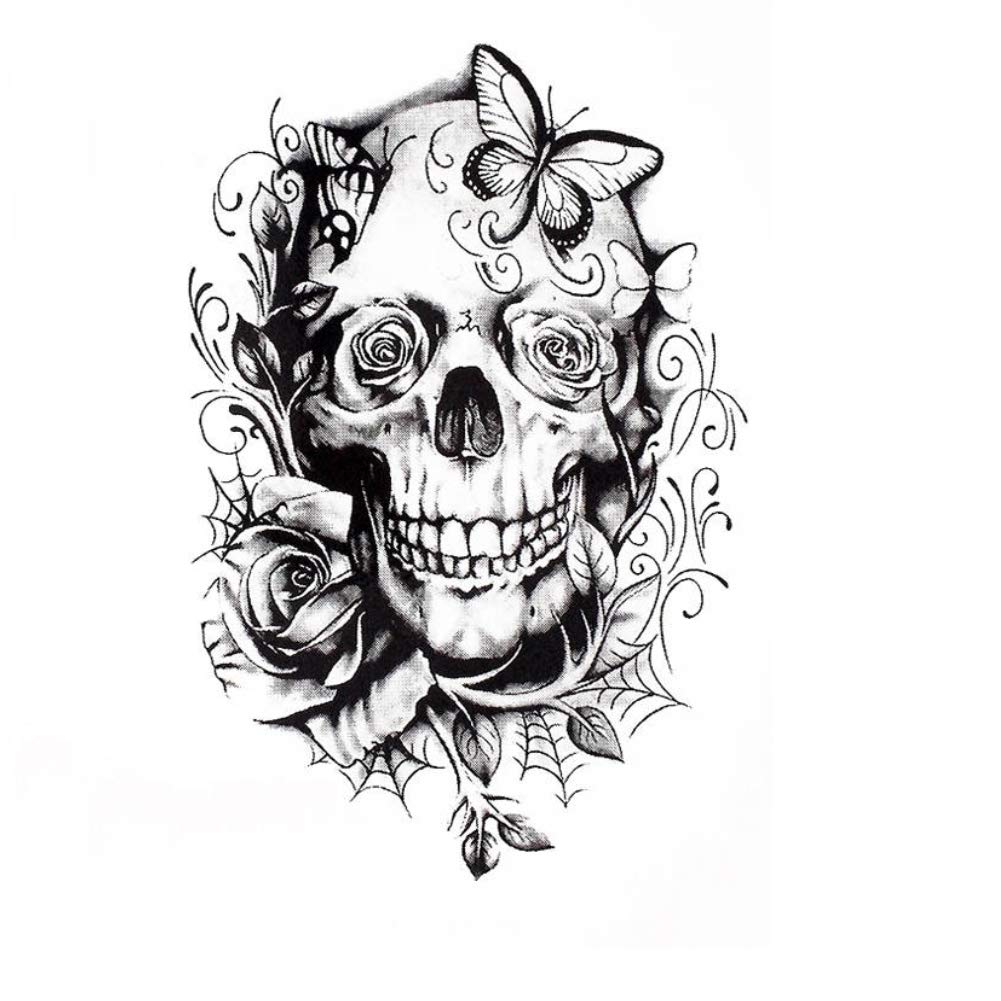 tatuaggio teschio con rose - 2 Justfox - Tatuaggio temporaneo a forma di teschio con rose, design temporaneo : Amazon.it: Bellezza