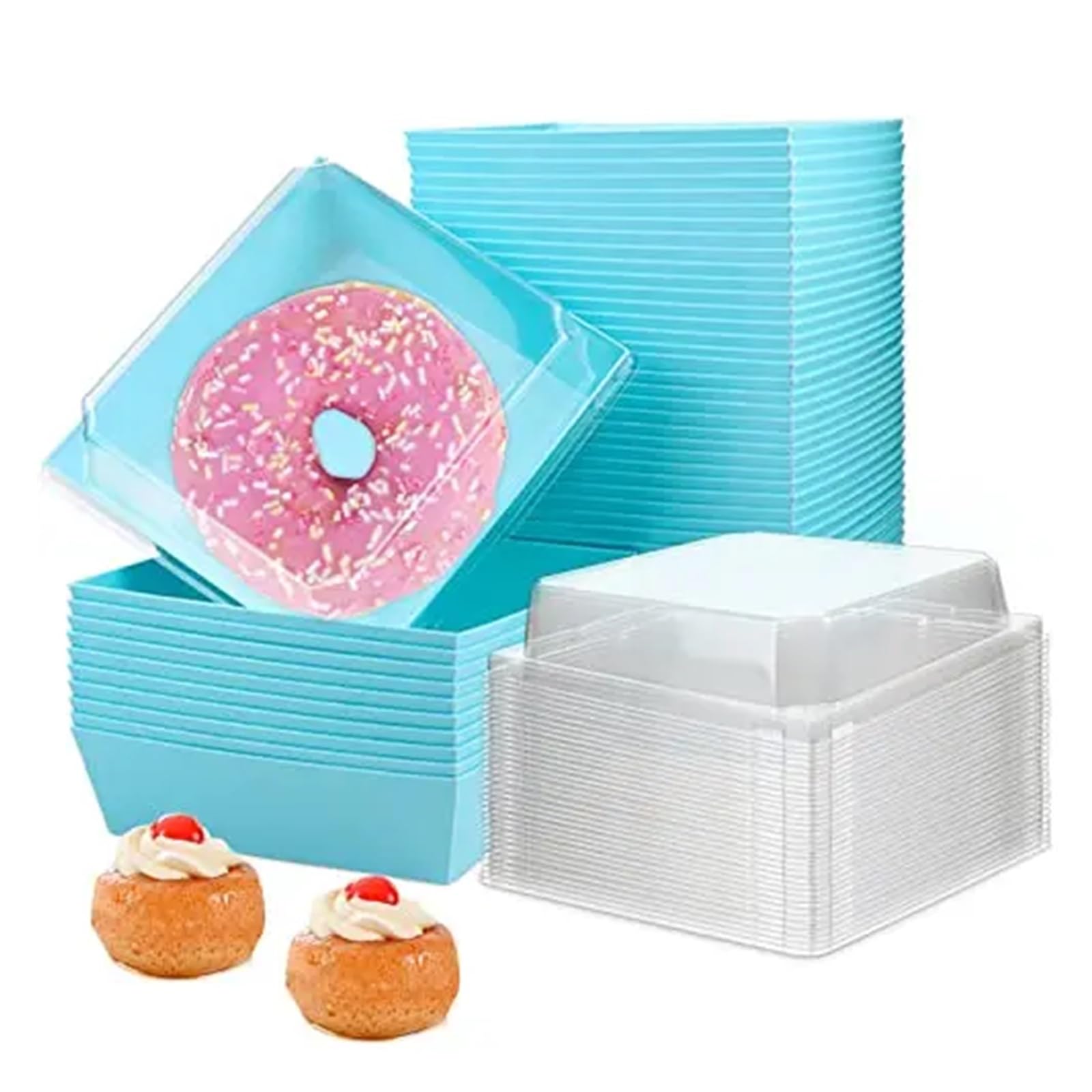 Cajas para Tartas 30/60 Uds. Envases de Papel for Alimentos de panadería, contenedores for Galletas, Cajas for Pasteles Caja Reposteria con Bandeja De CartóN(Blue,60Pack)