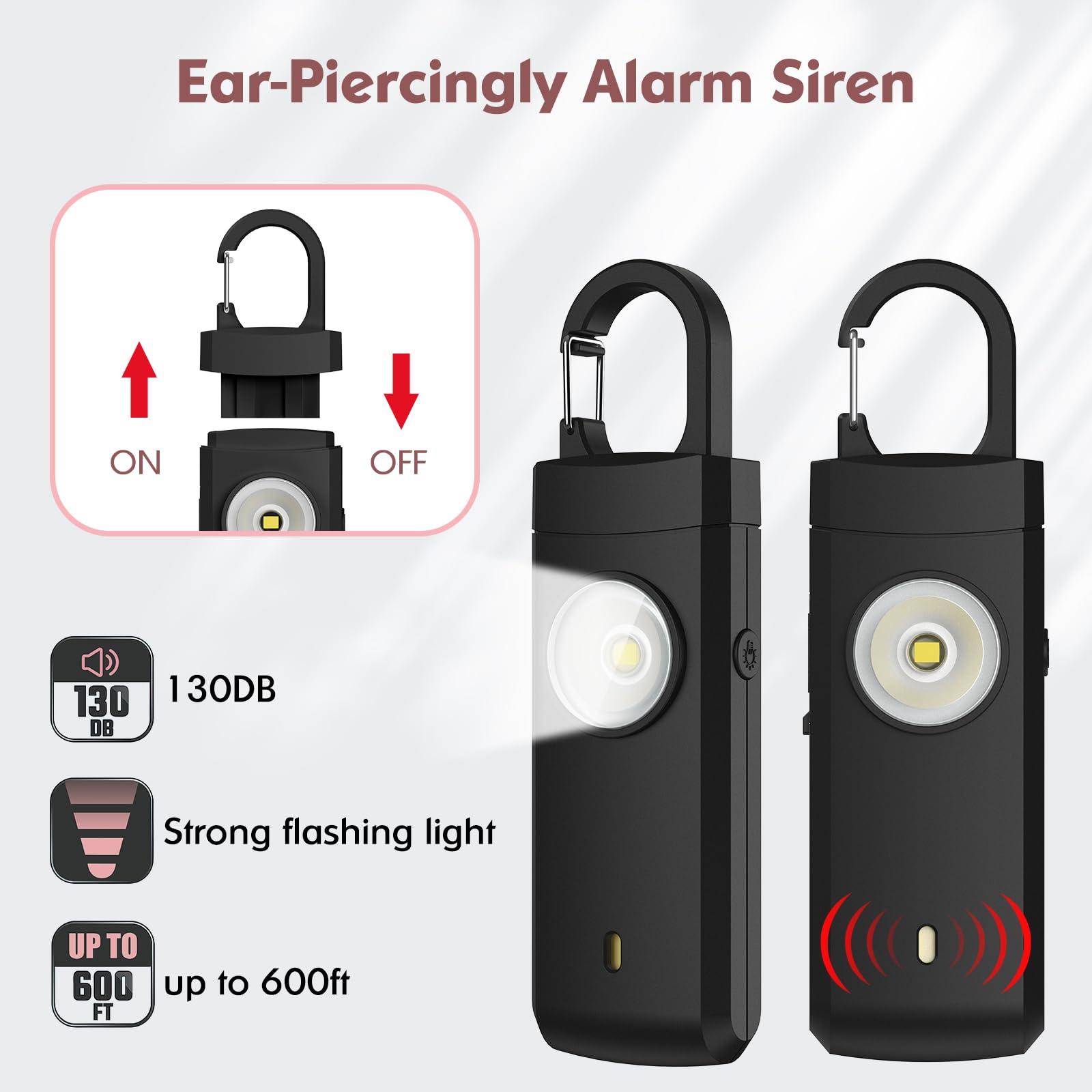 Alarme personnelle rechargeable pour femme – Porte-clés d'alarme de sécurité pour femme, gril, étudiant, joggeurs, travailleurs de nuit, personnes âgées, enfants, chargement USB de type C,