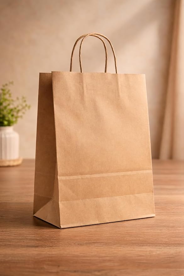 Packolay Kraft Kağıt Torba, Kahverengi, Bükümlü Saplı, 12 * 25 * 31 Alışveriş ve Hediye Ambalajı için-25 Adet