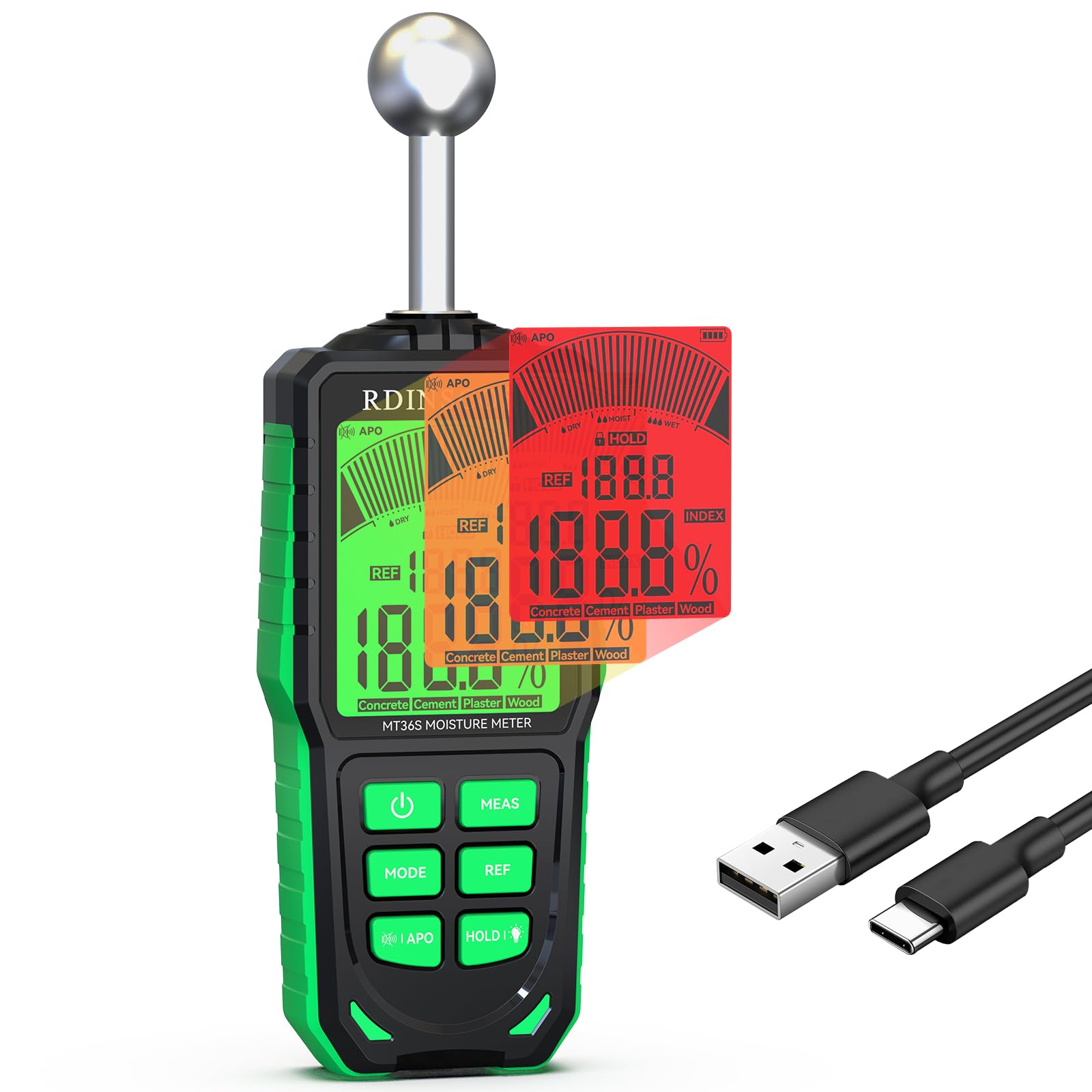 Misuratore di Umidità RDINSCOS Misuratore Umidità Muri con LCD a Colori e Allarme Acustico Rilevatore di Umidità 20-40mm Analisi di Profondità di Umidità per Muri,Pareti, Intonaco, Muratura